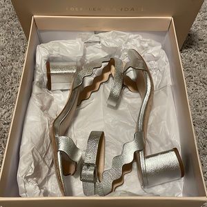 Loeffler Randall silver scallop block heel